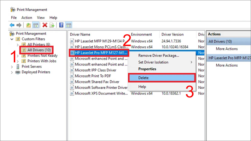 Thao t&aacute;c x&oacute;a Driver m&aacute;y in